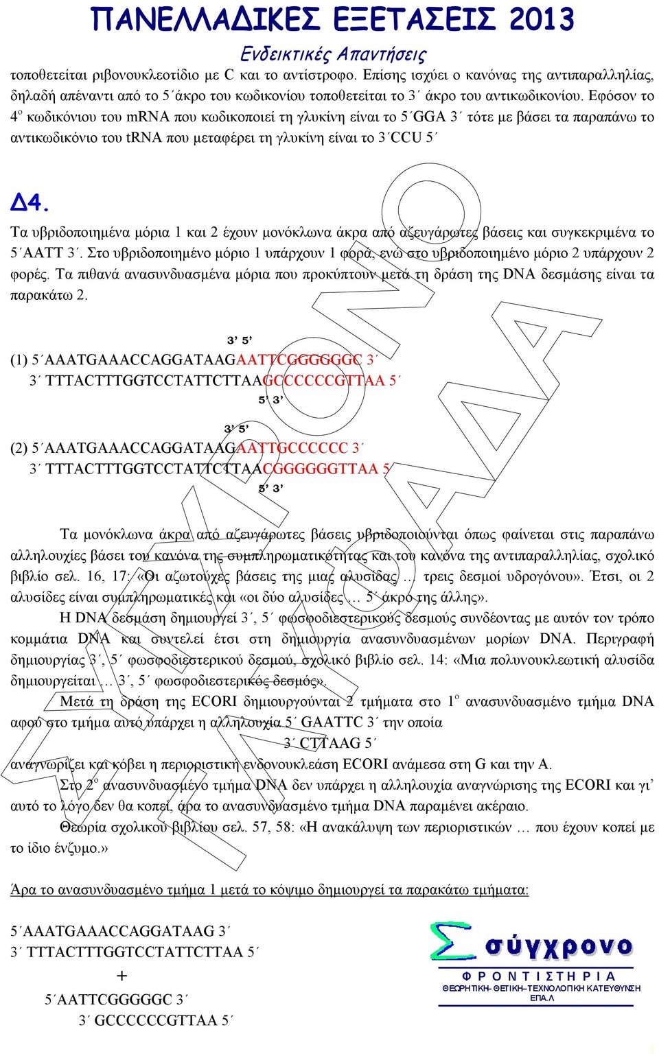 Τα υβριδοποιηµένα µόρια 1 και 2 έχουν µονόκλωνα άκρα από αζευγάρωτες βάσεις και συγκεκριµένα το 5 ΑAΤΤ 3. Στο υβριδοποιηµένο µόριο 1 υπάρχουν 1 φορά, ενώ στο υβριδοποιηµένο µόριο 2 υπάρχουν 2 φορές.