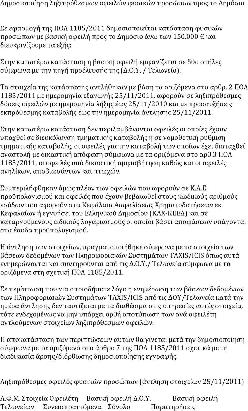 Τα στοιχεία της κατάστασης αντλήθηκαν με βάση τα οριζόμενα στο αρθρ.