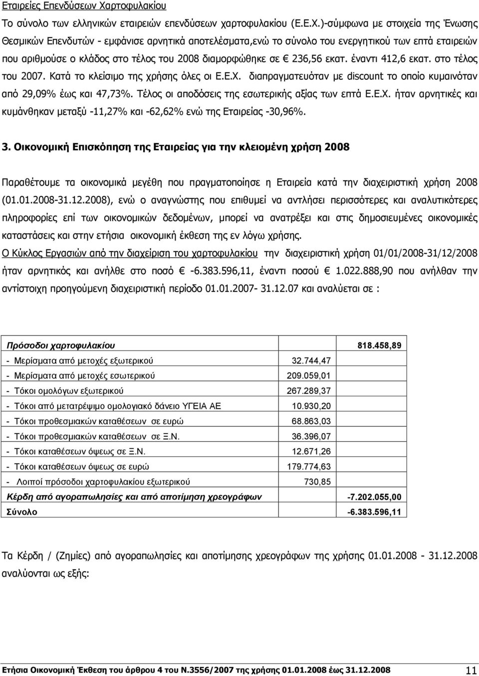 )-σύμφωνα με στοιχεία της Ένωσης Θεσμικών Επενδυτών - εμφάνισε αρνητικά αποτελέσματα,ενώ το σύνολο του ενεργητικού των επτά εταιρειών που αριθμούσε ο κλάδος στο τέλος του 2008 διαμορφώθηκε σε 236,56