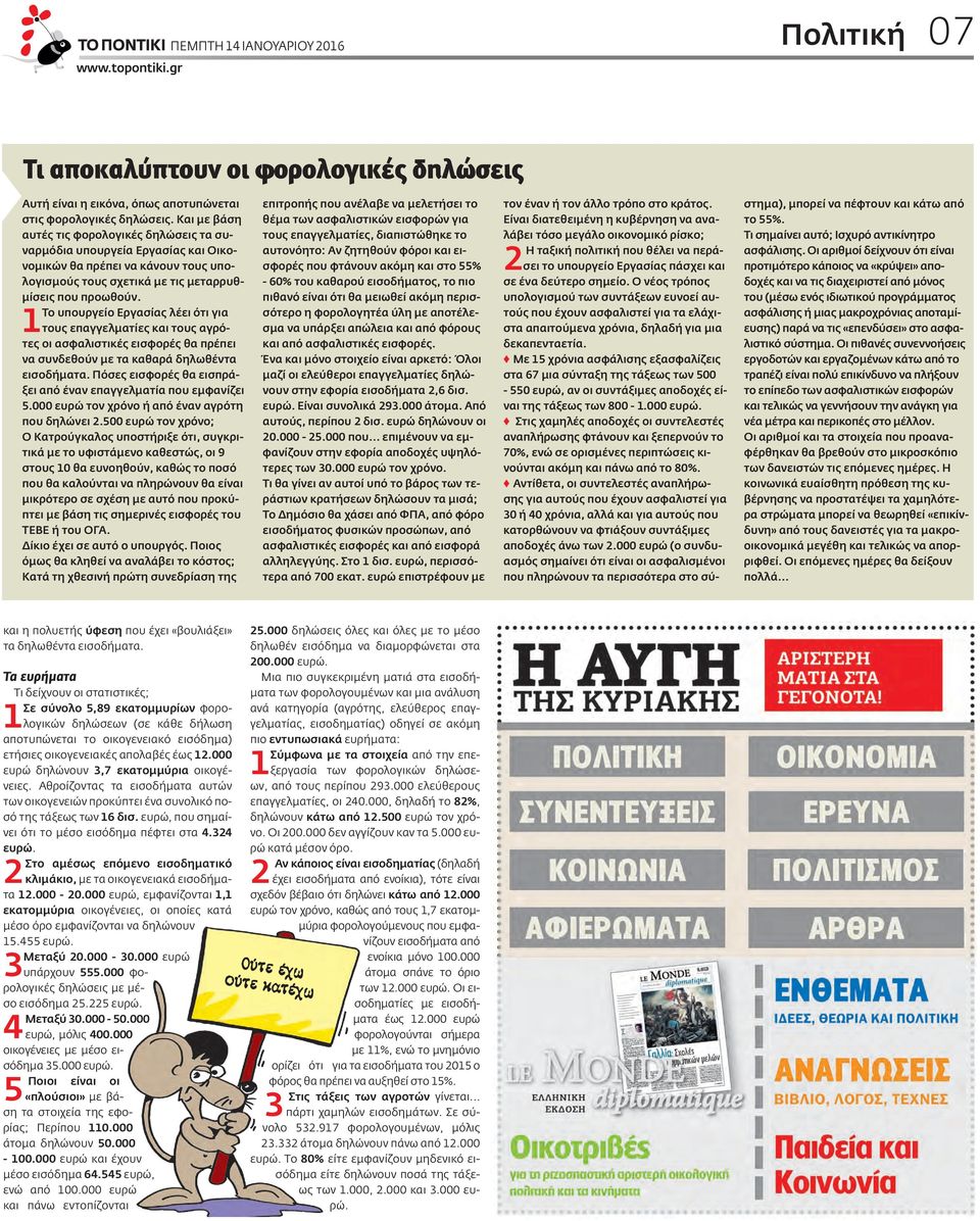 Το υπουργείο Εργασίας λέει ότι για 1 τους επαγγελματίες και τους αγρότες οι ασφαλιστικές εισφορές θα πρέπει να συνδεθούν με τα καθαρά δηλωθέντα εισοδήματα.