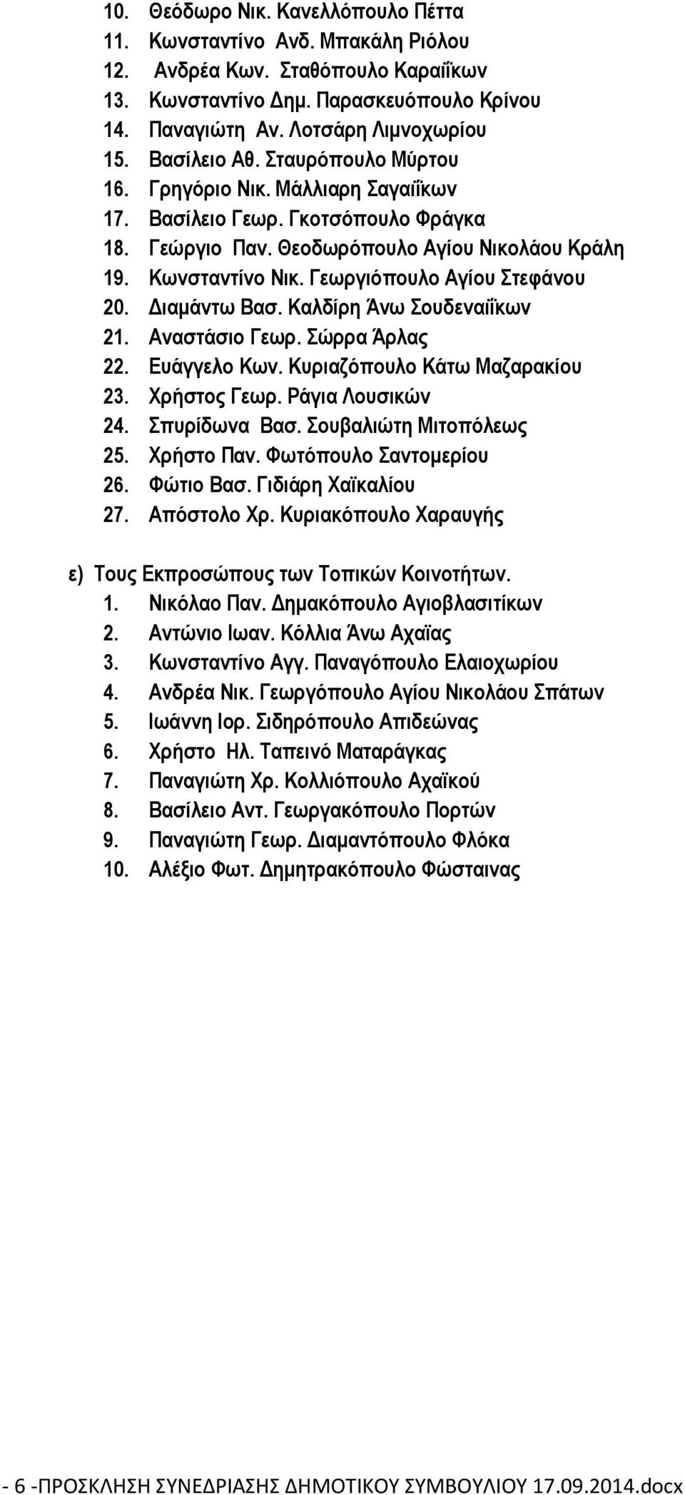 Γεωργιόπουλο Αγίου Στεφάνου 20. Διαμάντω Βασ. Καλδίρη Άνω Σουδεναιΐκων 21. Αναστάσιο Γεωρ. Σώρρα Άρλας 22. Ευάγγελο Κων. Κυριαζόπουλο Κάτω Μαζαρακίου 23. Χρήστος Γεωρ. Ράγια Λουσικών 24.