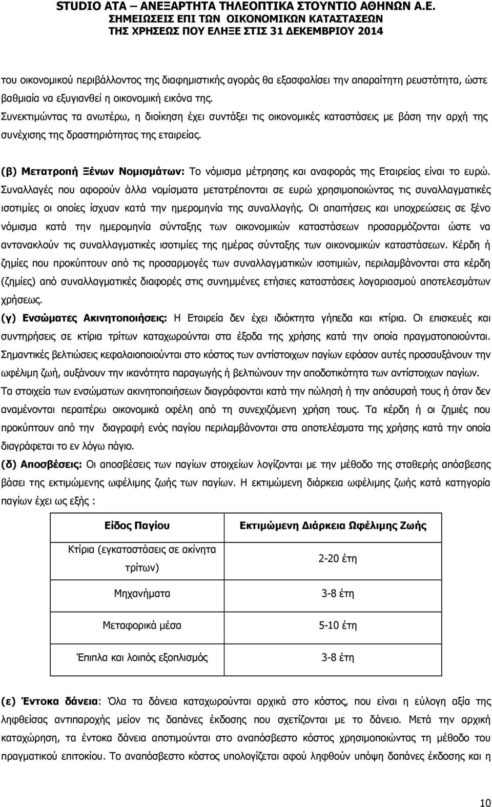 (β) Μετατροπή Ξένων Νομισμάτων: Το νόμισμα μέτρησης και αναφοράς της Εταιρείας είναι το ευρώ.