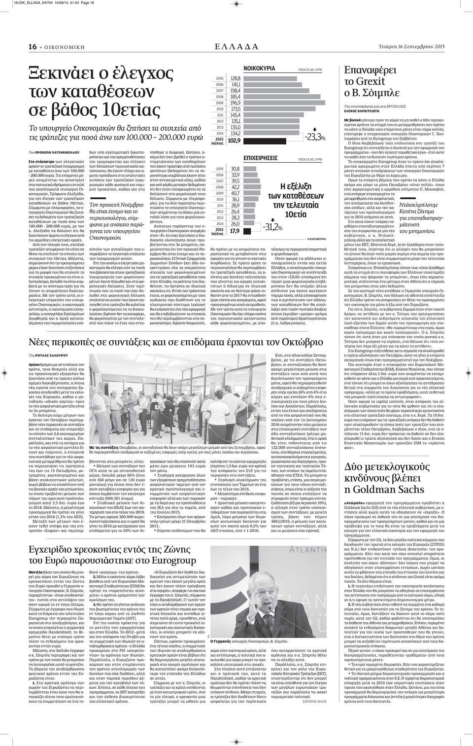 Του ΠΡΟΚΟΠΗ ΧΑΤΖΗΝΙΚΟΛΑΟΥ Στο στόχαστρο των ελεγκτικών αρχών οι τραπεζικοί λογαριασμοί με καταθέσεις άνω των 100.000-200.000 ευρώ.