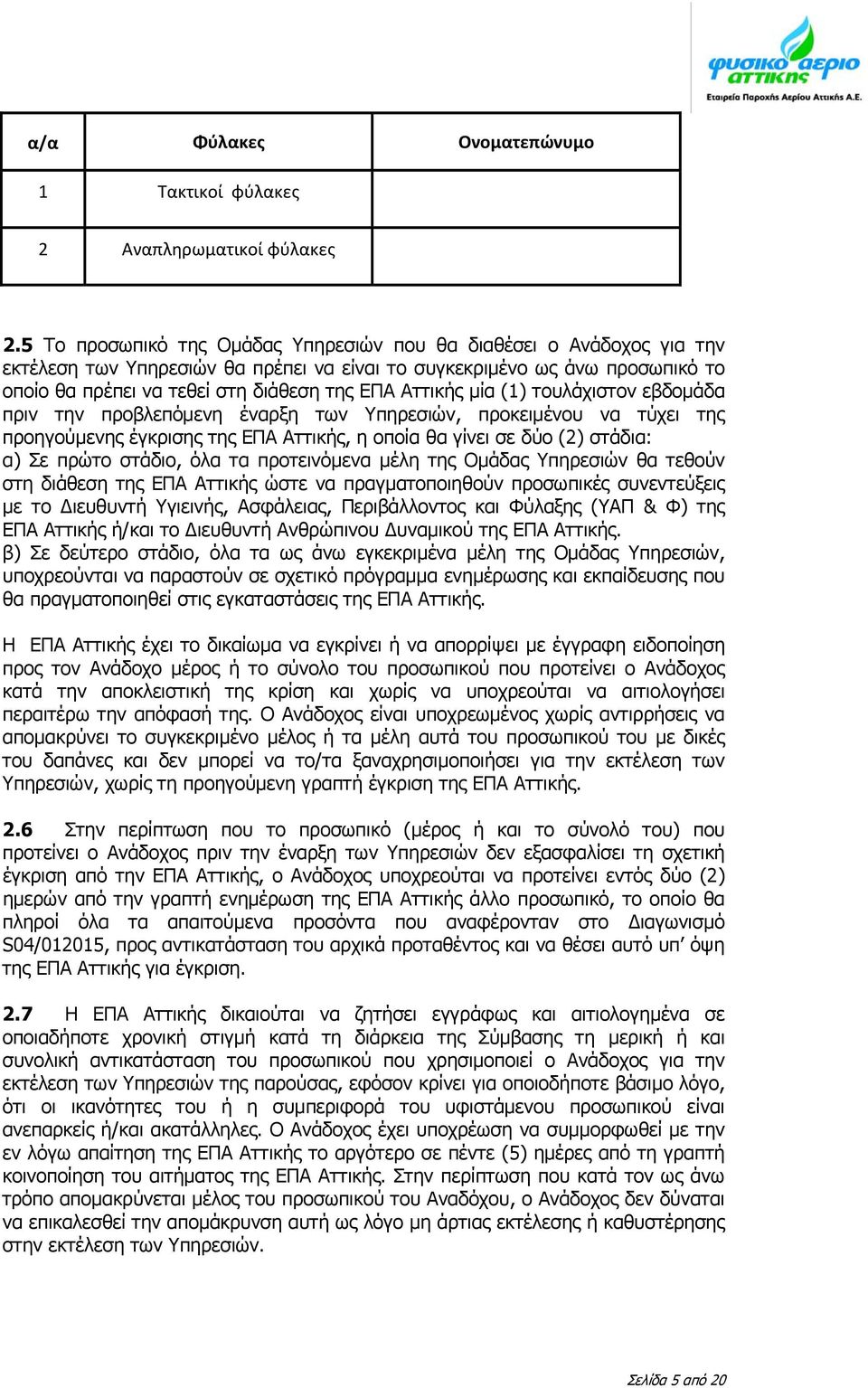 Αττικής μία (1) τουλάχιστον εβδομάδα πριν την προβλεπόμενη έναρξη των Υπηρεσιών, προκειμένου να τύχει της προηγούμενης έγκρισης της ΕΠΑ Αττικής, η οποία θα γίνει σε δύο (2) στάδια: α) Σε πρώτο