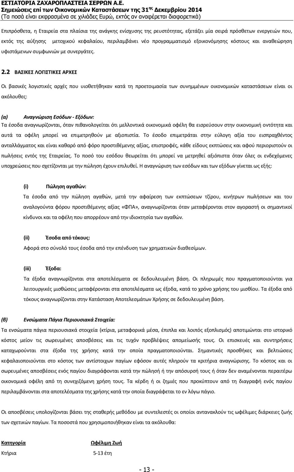 2 ΒΑΣΙΚΕΣ ΛΟΓΙΣΤΙΚΕΣ ΑΡΧΕΣ Οι βασικές λογιστικές αρχές που υιοθετήθηκαν κατά τη προετοιμασία των συνημμένων οικονομικών καταστάσεων είναι οι ακόλουθες: (α) Αναγνώριση Εσόδων - Εξόδων: Τα έσοδα