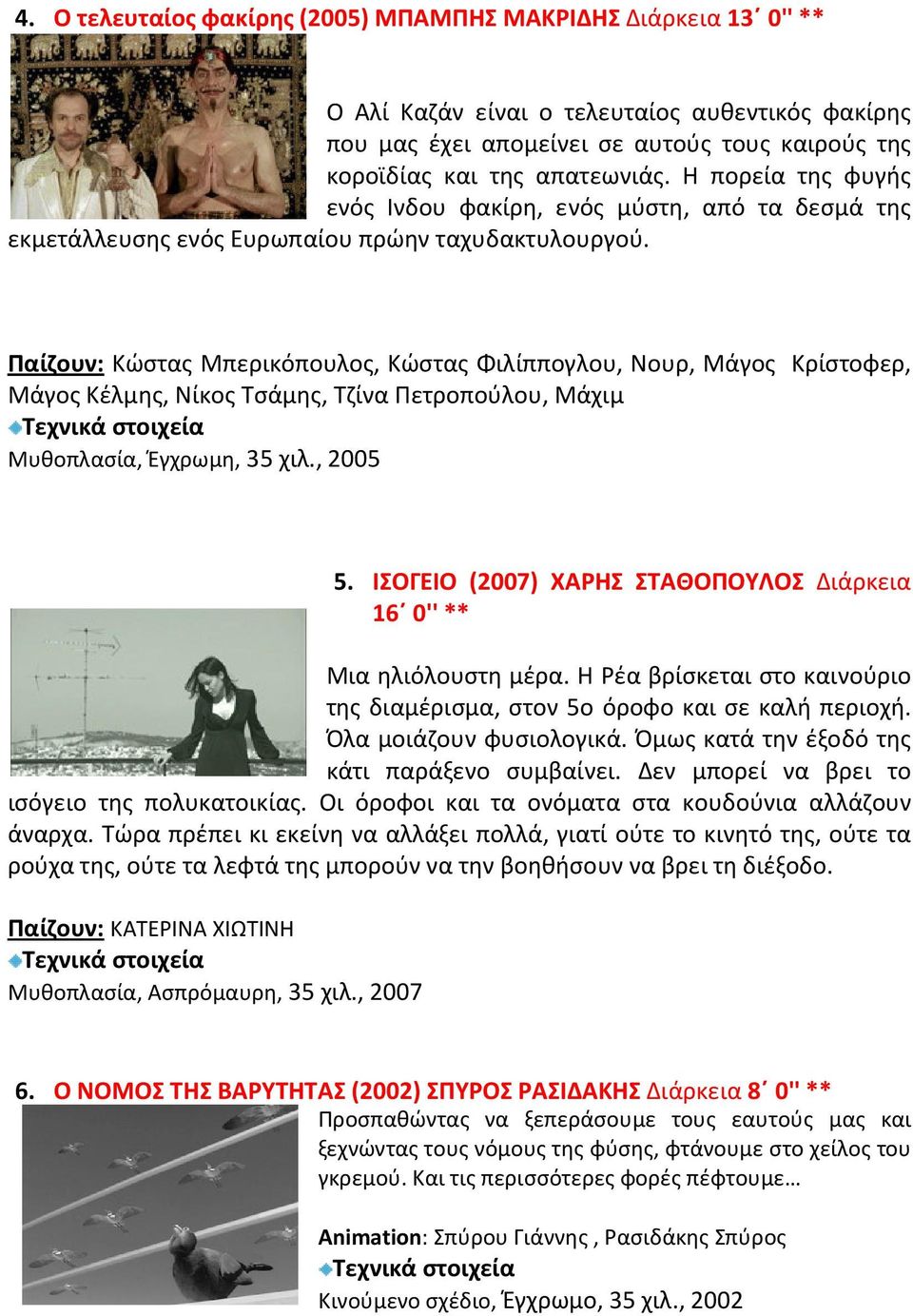 Παίζουν: Κώστας Μπερικόπουλος, Κώστας Φιλίππογλου, Νουρ, Μάγος Κρίστοφερ, Μάγος Κέλμης, Νίκος Τσάμης, Τζίνα Πετροπούλου, Μάχιμ Μυθοπλασία, Έγχρωμη, 35 χιλ., 2005 5.