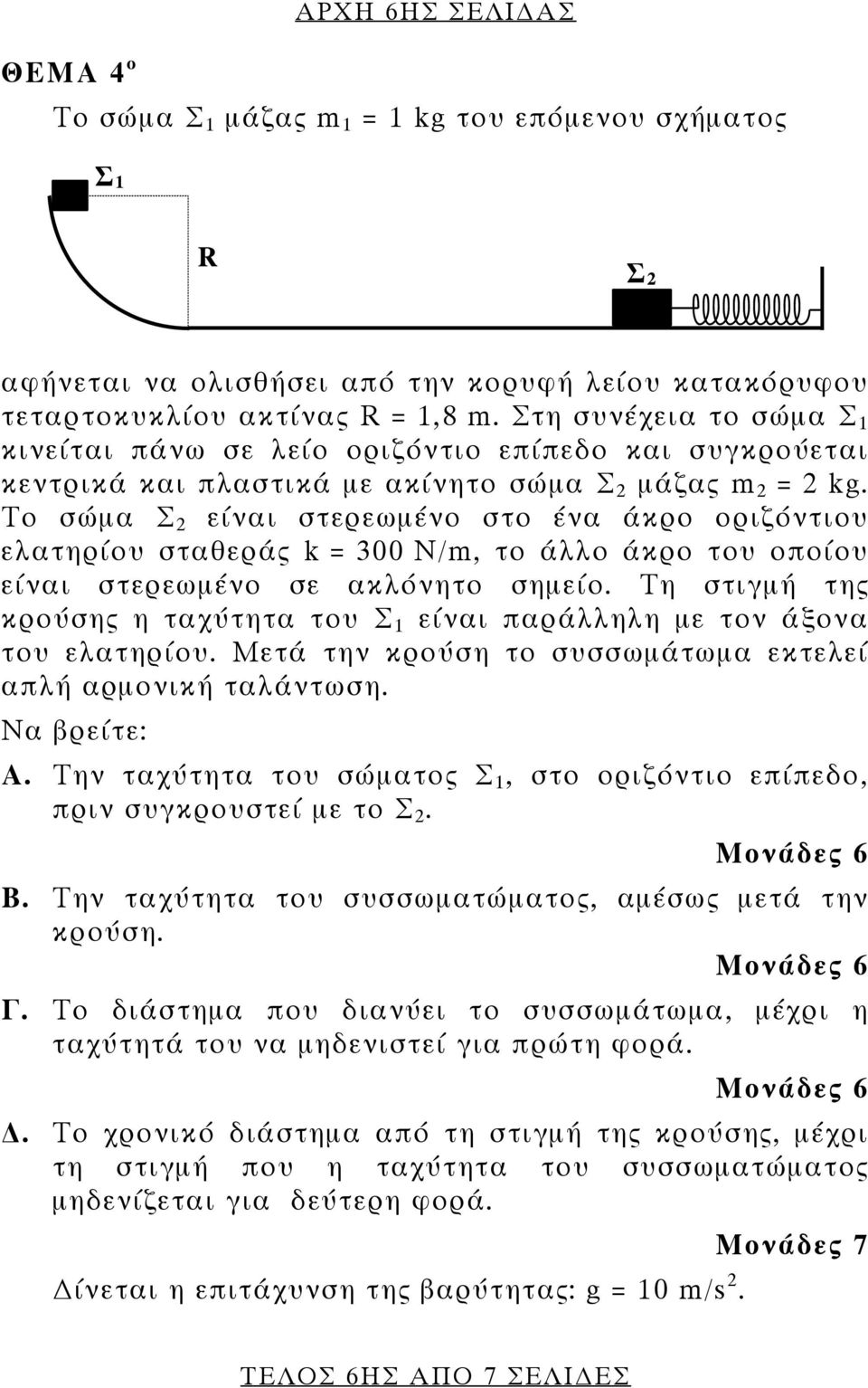 Το σώμα Σ 2 είναι στερεωμένο στο ένα άκρο οριζόντιου ελατηρίου σταθεράς k = 300 Ν/m, το άλλο άκρο του οποίου είναι στερεωμένο σε ακλόνητο σημείο.