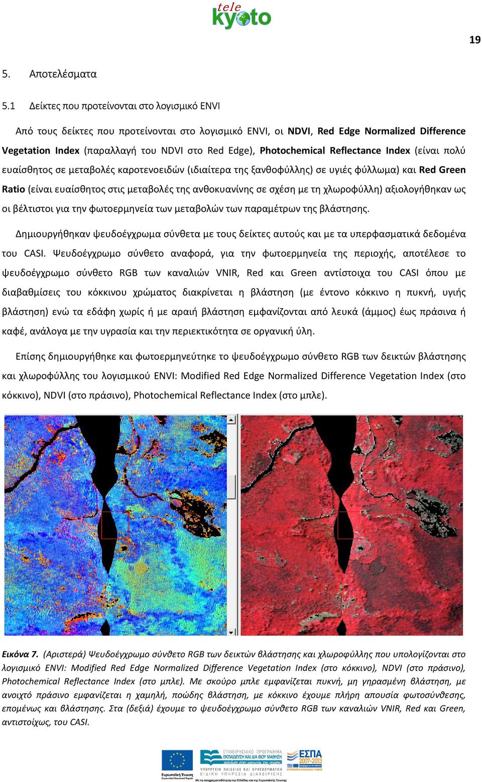 Photochemical Reflectance Index (είναι πολύ ευαίσθητος σε μεταβολές καροτενοειδών (ιδιαίτερα της ξανθοφύλλης) σε υγιές φύλλωμα) και Red Green Ratio (είναι ευαίσθητος στις μεταβολές της ανθοκυανίνης
