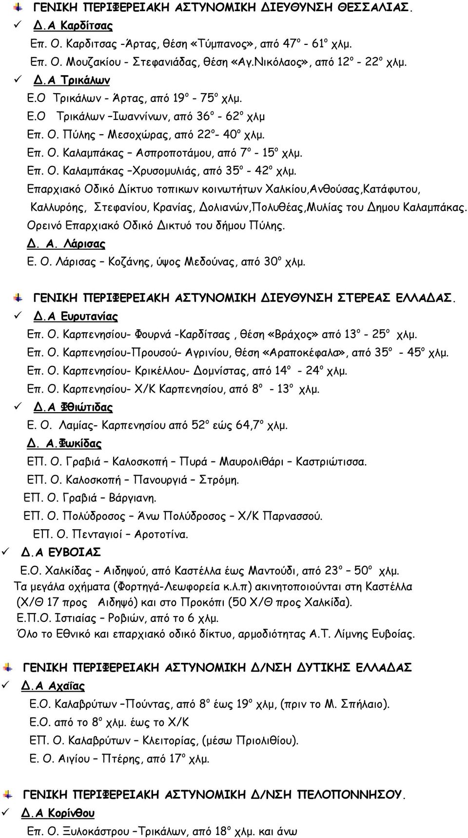 Επαρχιακό Οδικό ίκτυο τοπικων κοινωτήτων Χαλκίου,Ανθούσας,Κατάφυτου, Καλλυρόης, Στεφανίου, Κρανίας, ολιανών,πολυθέας,μυλίας του ηµου Καλαµπάκας. Ορεινό Επαρχιακό Οδικό ικτυό του δήµου Πύλης.. Α.