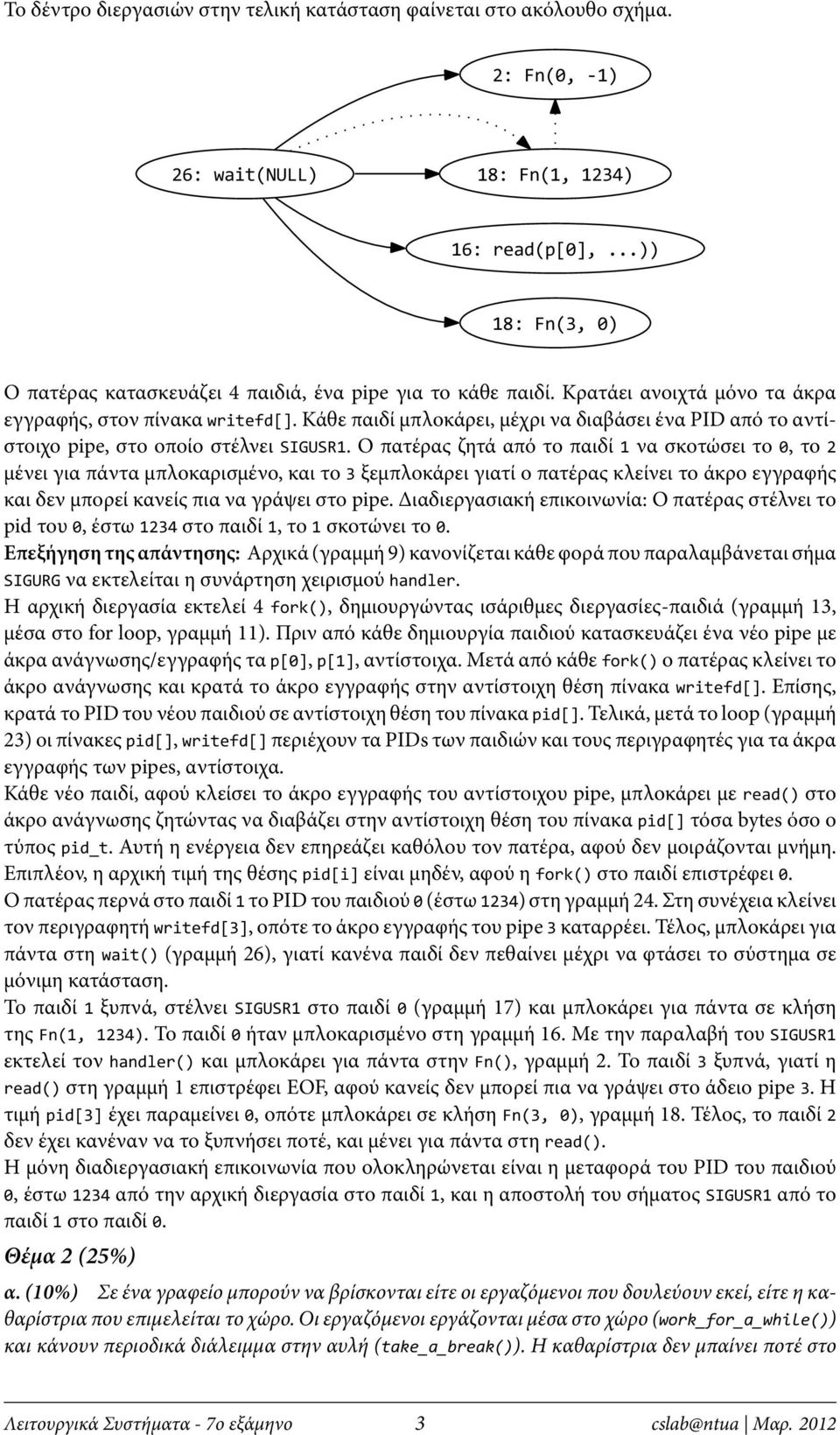 Κάθε παιδί μπλοκάρει, μέχρι να διαβάσει ένα PID από το αντίστοιχο pipe, στο οποίο στέλνει SIGUSR1.