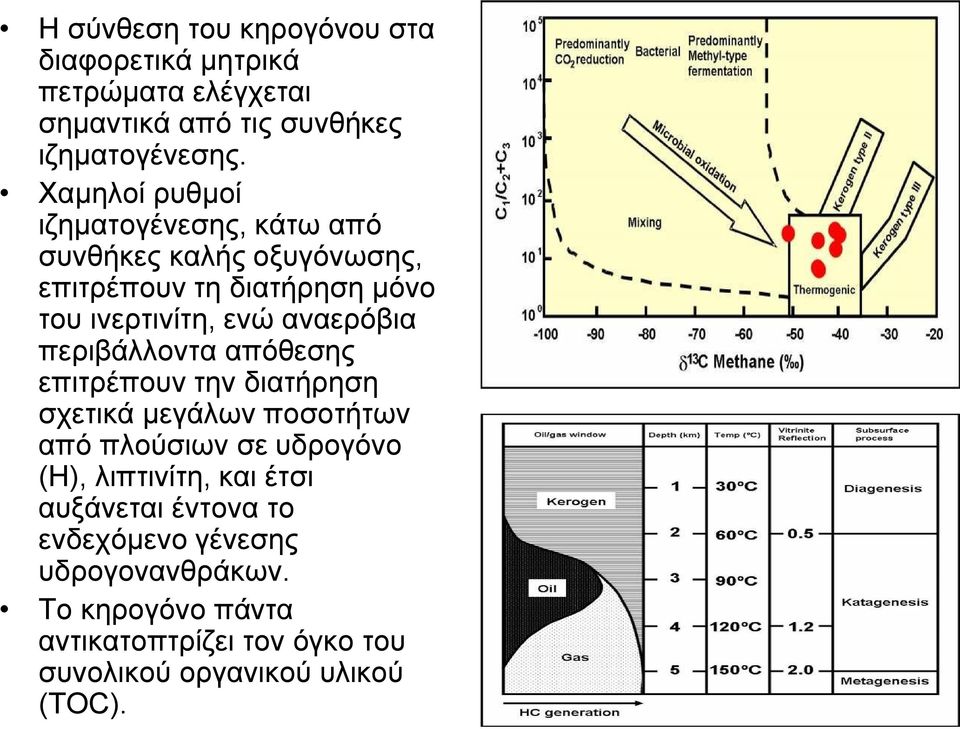 αναερόβια περιβάλλοντα απόθεσης επιτρέπουν την διατήρηση σχετικά μεγάλων ποσοτήτων από πλούσιων σε υδρογόνο (Η), λιπτινίτη,