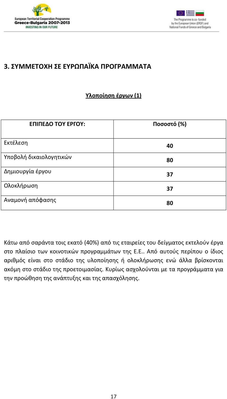 πλαίσιο των κοινοτικών προγραμμάτων της Ε.