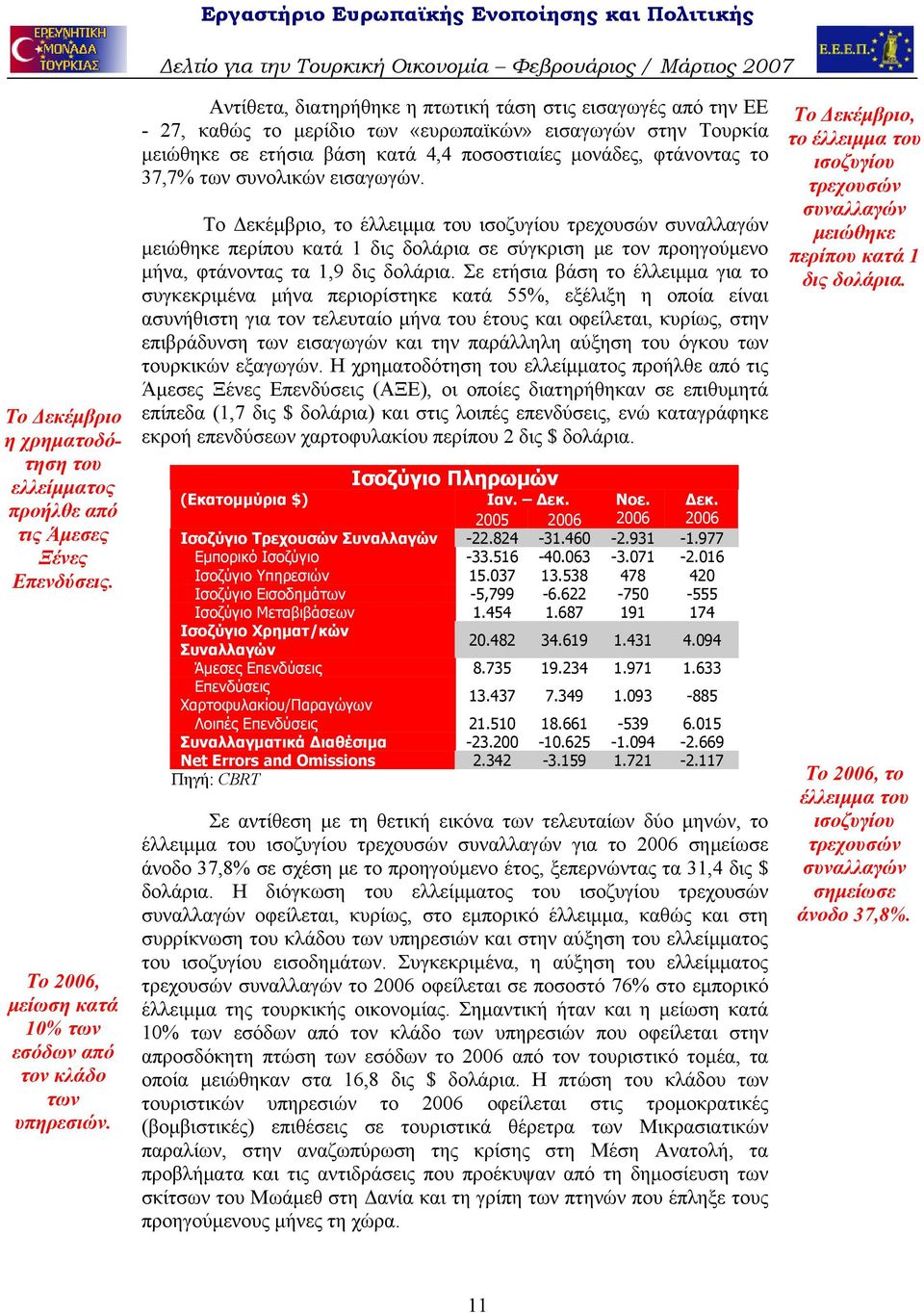 των συνολικών εισαγωγών. Το Δεκέμβριο, το έλλειμμα του ισοζυγίου τρεχουσών συναλλαγών μειώθηκε περίπου κατά 1 δις δολάρια σε σύγκριση με τον προηγούμενο μήνα, φτάνοντας τα 1,9 δις δολάρια.