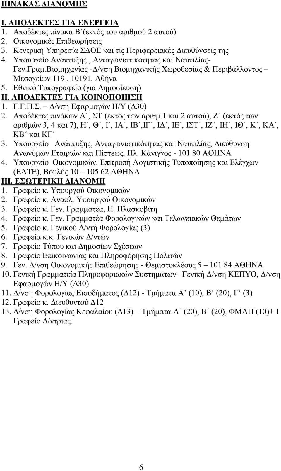 ΑΠΟΔΕΚΤΕΣ ΓΙΑ ΚΟΙΝΟΠΟΙΗΣΗ 1. Γ.Γ.Π.Σ. Δ/νση Εφαρμογών Η/Υ (Δ30) 2. Αποδέκτες πινάκων Α, ΣΤ (εκτός των αριθμ.