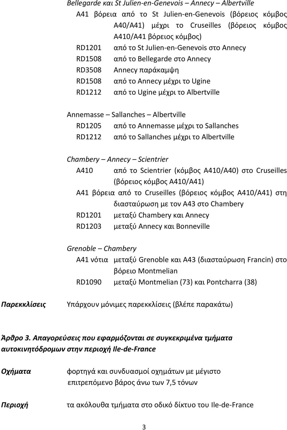 RD1205 από το Annemasse μέχρι το Sallanches RD1212 από το Sallanches μέχρι το Albertville Chambery Annecy Scientrier Α410 από το Scientrier (κόμβος A410/A40) στο Cruseilles (βόρειος κόμβος A410/A41)