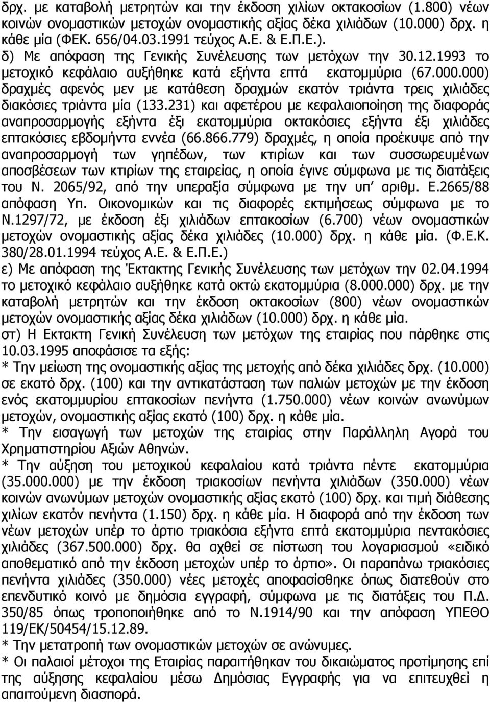 231) και αφετέρου µε κεφαλαιοποίηση της διαφοράς αναπροσαρµογής εξήντα έξι εκατοµµύρια οκτακόσιες εξήντα έξι χιλιάδες επτακόσιες εβδοµήντα εννέα (66.866.