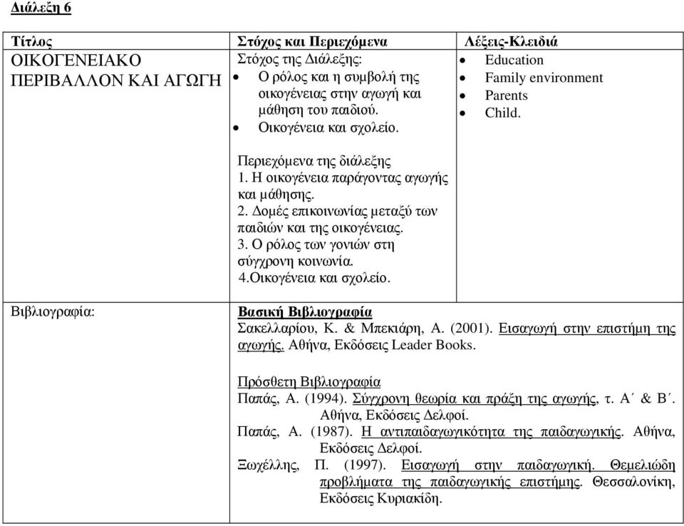 & Μπεκιάρη, Α. (2001). Εισαγωγή στην επιστήµη της αγωγής. Αθήνα, Εκδόσεις Leader Books. Παπάς, Α. (1994). Σύγχρονη θεωρία και πράξη της αγωγής, τ. Α & Β. Αθήνα, Εκδόσεις ελφοί. Παπάς, Α. (1987).