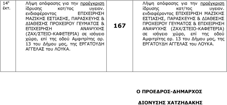 167 ΜΑΖΙΚΗΣ ΕΣΤΙΑΣΗΣ, ΠΑΡΑΣΚΕΥΗΣ & ΔΙΑΘΕΣΗΣ ΠΡΟΧΕΙΡΟΥ ΓΕΥΜΑΤΟΣ & (ΖΑΧ/ΣΤΕΙΟ-ΚΑΦΕΤΕΡΙΑ) σε