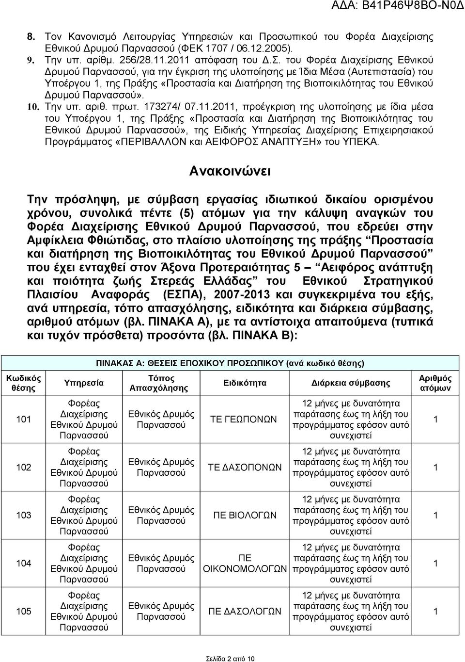 Την υπ. αριθ. πρωτ. 173274/ 07.11.