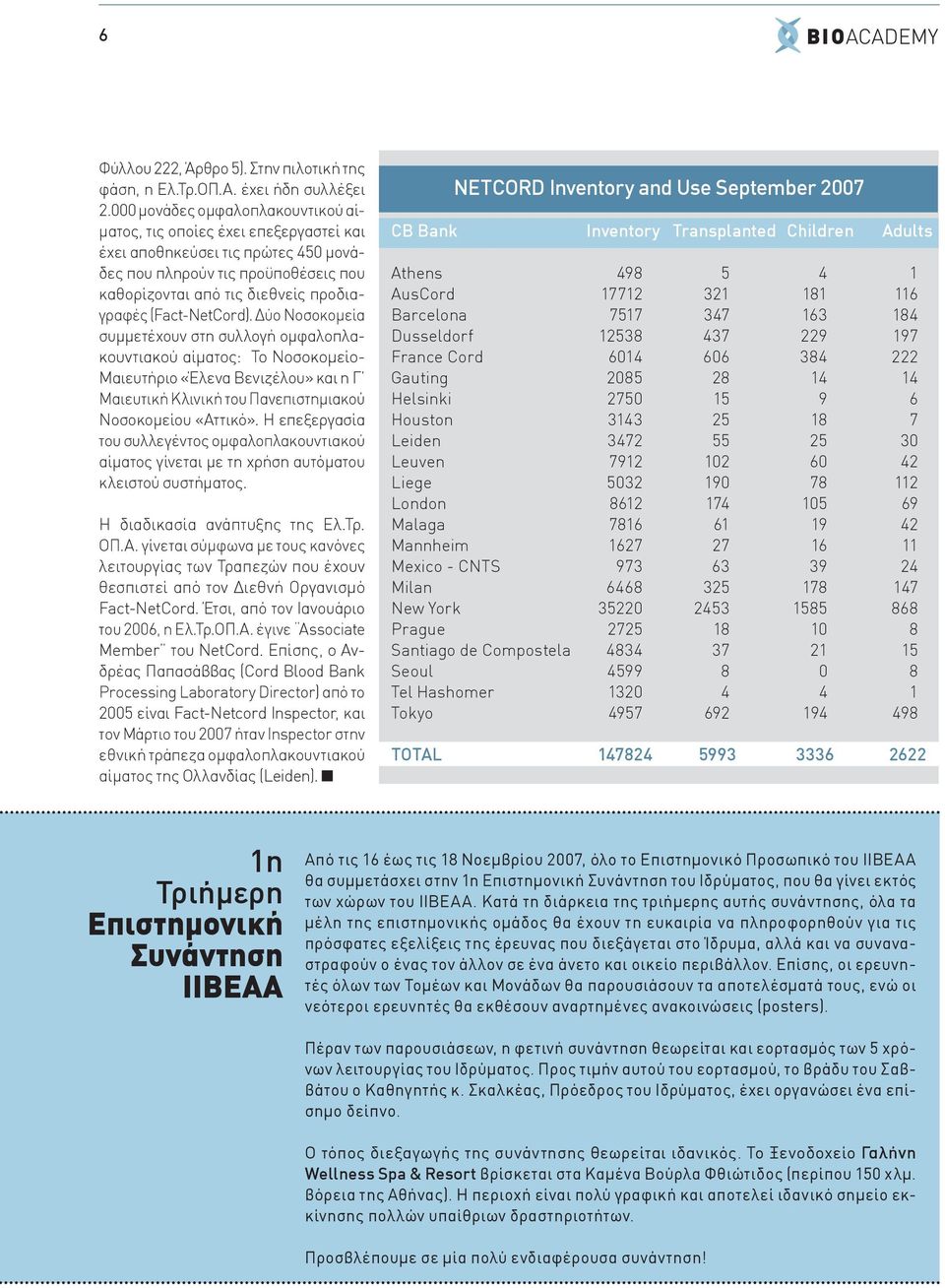 (Fact-NetCord). Δύο Νοσοκομεία συμμετέχουν στη συλλογή ομφαλοπλακουντιακού αίματος: Το Νοσοκομείο- Μαιευτήριο «Έλενα Βενιζέλου» και η Γ Μαιευτική Κλινική του Πανεπιστημιακού Νοσοκομείου «Αττικό».