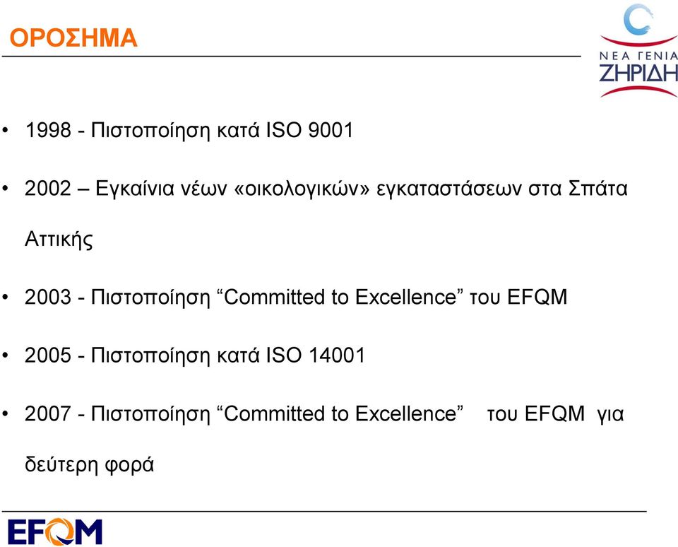Committed to Excellence του EFQM 2005 - Πιστοποίηση κατά ISO