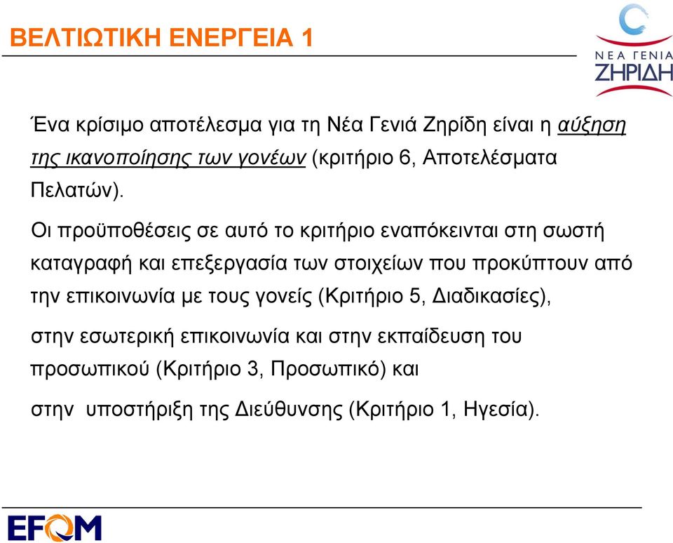 Οι προϋποθέσεις σε αυτό το κριτήριο εναπόκεινται στη σωστή καταγραφή και επεξεργασία των στοιχείων που προκύπτουν