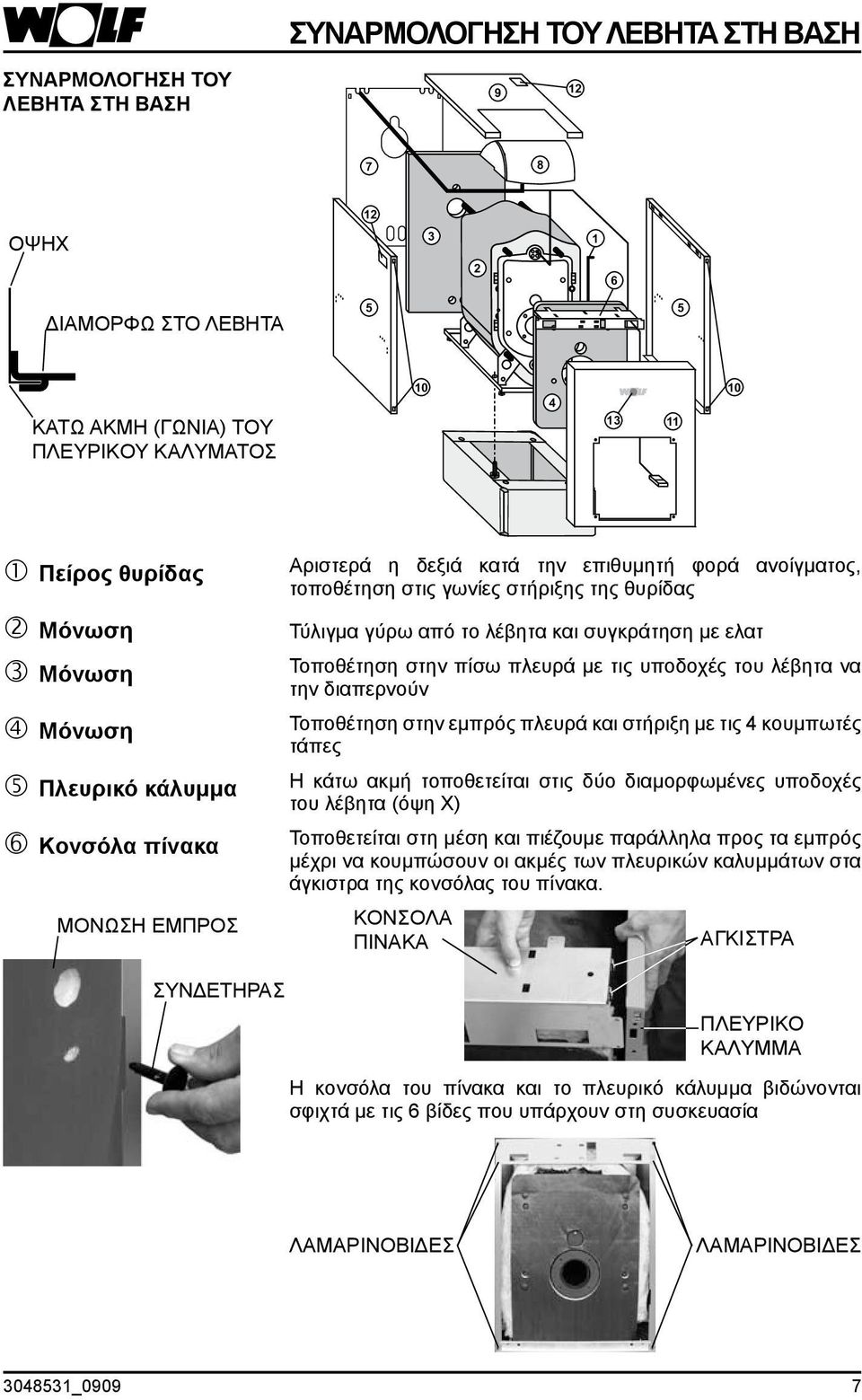 με ελατ Τοποθέτηση στην πίσω πλευρά με τις υποδοχές του λέβητα να την διαπερνούν Τοποθέτηση στην εμπρός πλευρά και στήριξη με τις 4 κουμπωτές τάπες Η κάτω ακμή τοποθετείται στις δύο διαμορφωμένες