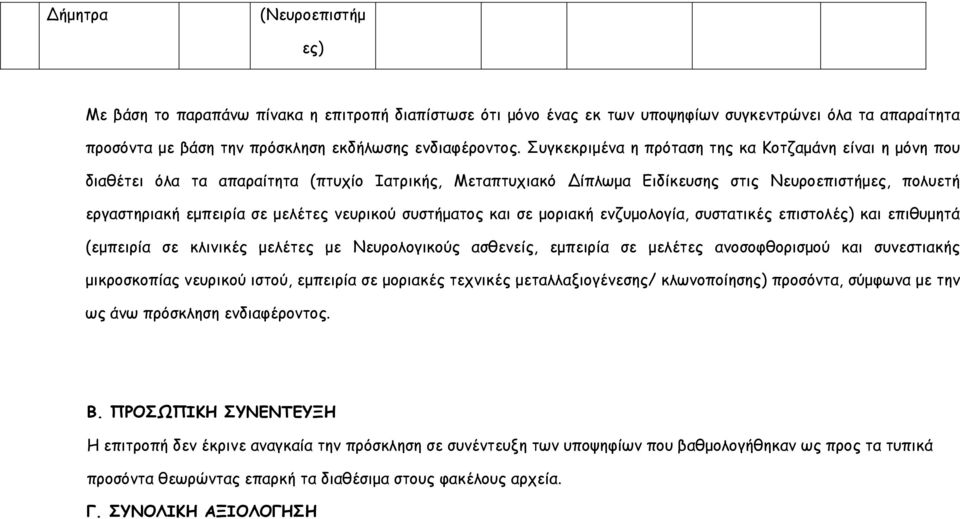 νευρικού συστήµατος και σε µοριακή ενζυµολογία, συστατικές επιστολές) και επιθυµητά (εµπειρία σε κλινικές µελέτες µε Νευρολογικούς ασθενείς, εµπειρία σε µελέτες ανοσοφθορισµού και συνεστιακής