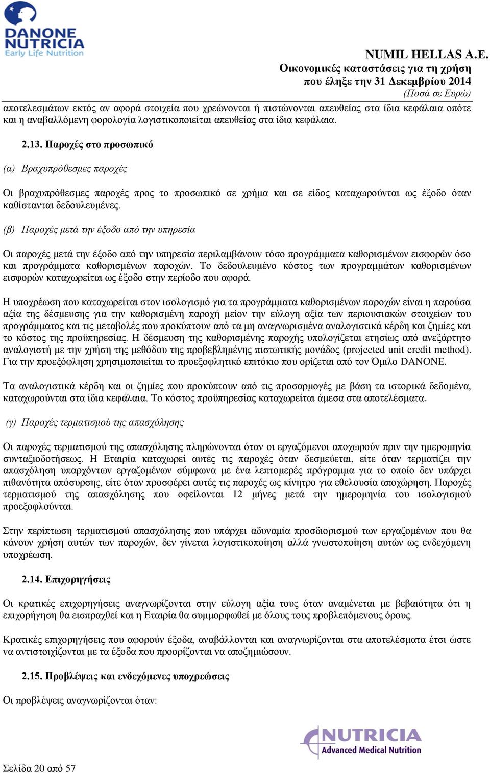 (β) Παροχές μετά την έξοδο από την υπηρεσία Οι παροχές μετά την έξοδο από την υπηρεσία περιλαμβάνουν τόσο προγράμματα καθορισμένων εισφορών όσο και προγράμματα καθορισμένων παροχών.