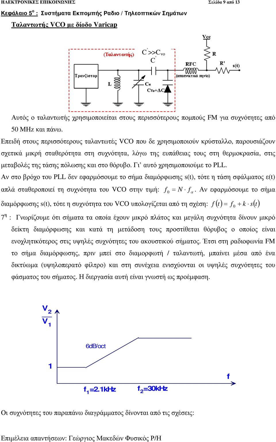 πόλωσης και στο θόρυβο. Γι αυτό χρησιµοποιούµε το PLL. Αν στο βρόχο του PLL δεν εφαρµόσουµε το σήµα διαµόρφωσης s(t), τότε η τάση σφάλµατος ε(t) απλά σταθεροποιεί τη συχνότητα του VCO στην τιµή: N.