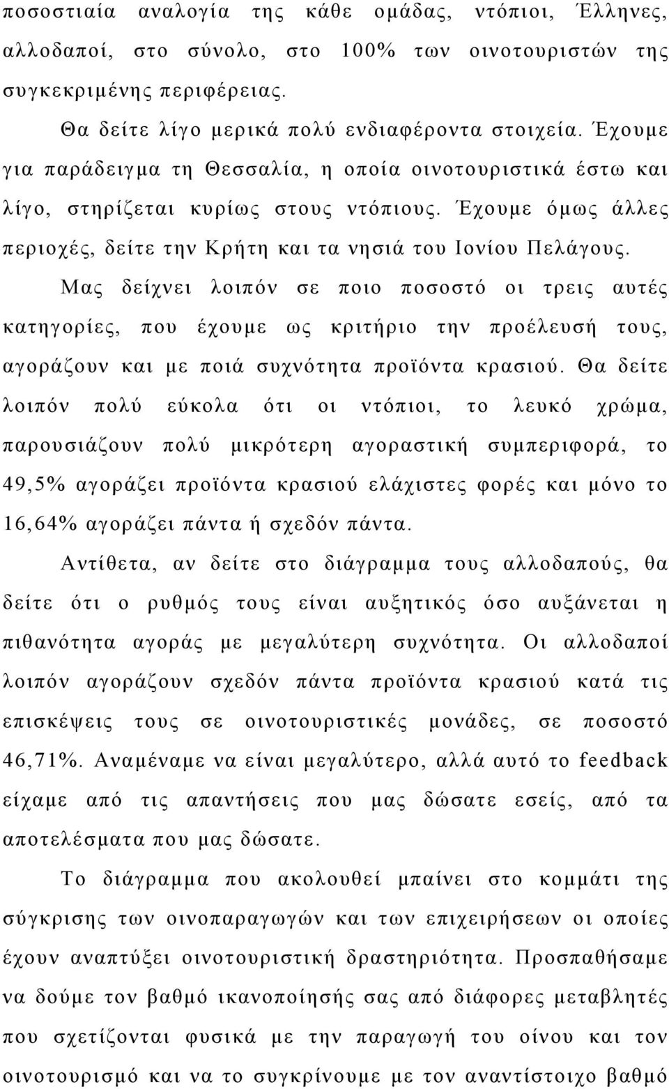 Μας δείχνει λοιπόν σε ποιο ποσοστό οι τρεις αυτές κατηγορίες, που έχουμε ως κριτήριο την προέλευσή τους, αγοράζουν και με ποιά συχνότητα προϊόντα κρασιού.