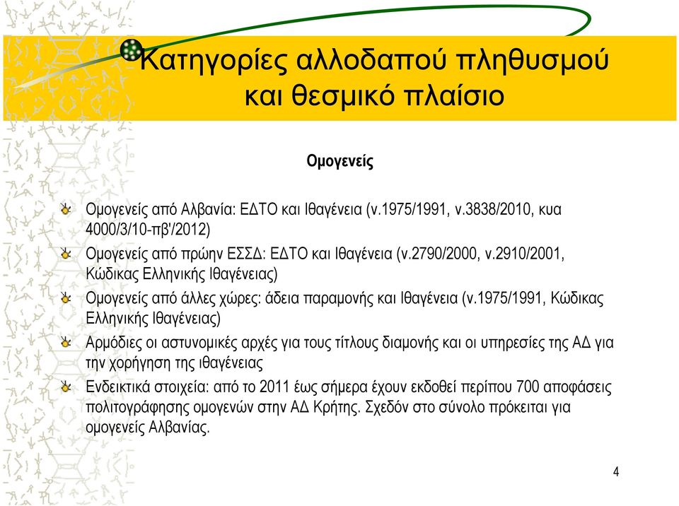 2910/2001, Κώδικας Ελληνικής Ιθαγένειας) Οµογενείς από άλλες χώρες: άδεια παραµονής και Ιθαγένεια (ν.