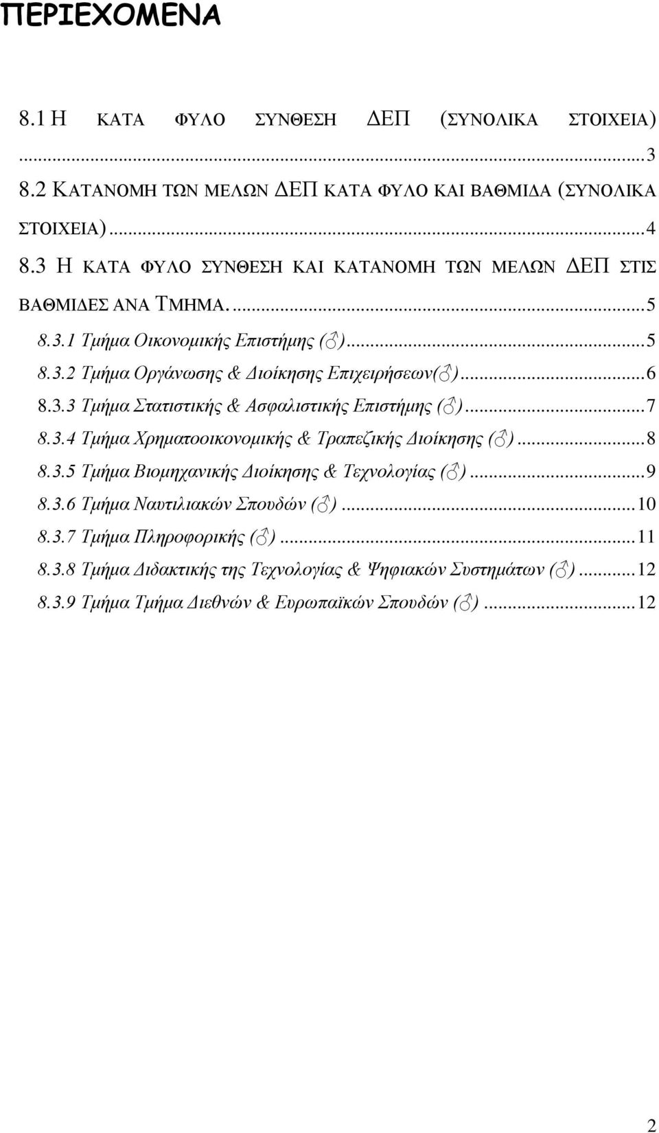 .... Τμήμα Στατιστικής & Ασφαλιστικής Επιστήμης ( )..... Τμήμα Χρηματοοικονομικής & Τραπεζικής Διοίκησης ( )..... Τμήμα Βιομηχανικής Διοίκησης & Τεχνολογίας ( ).