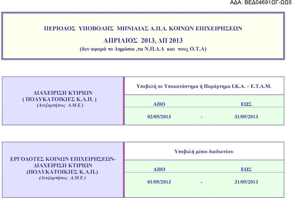 Τ.Α) 02/05/2013-31/05/2013
