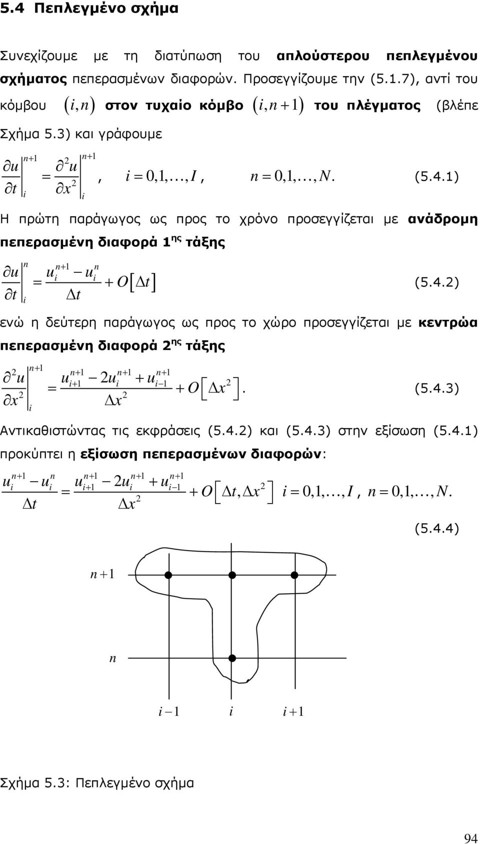 ) Η πρώτη παράγωγος ως προς το χρόνο προσεγγίζεται με ανάδρομη πεπερασμένη διαφορά ης τάξης u u u t t O t (5.4.