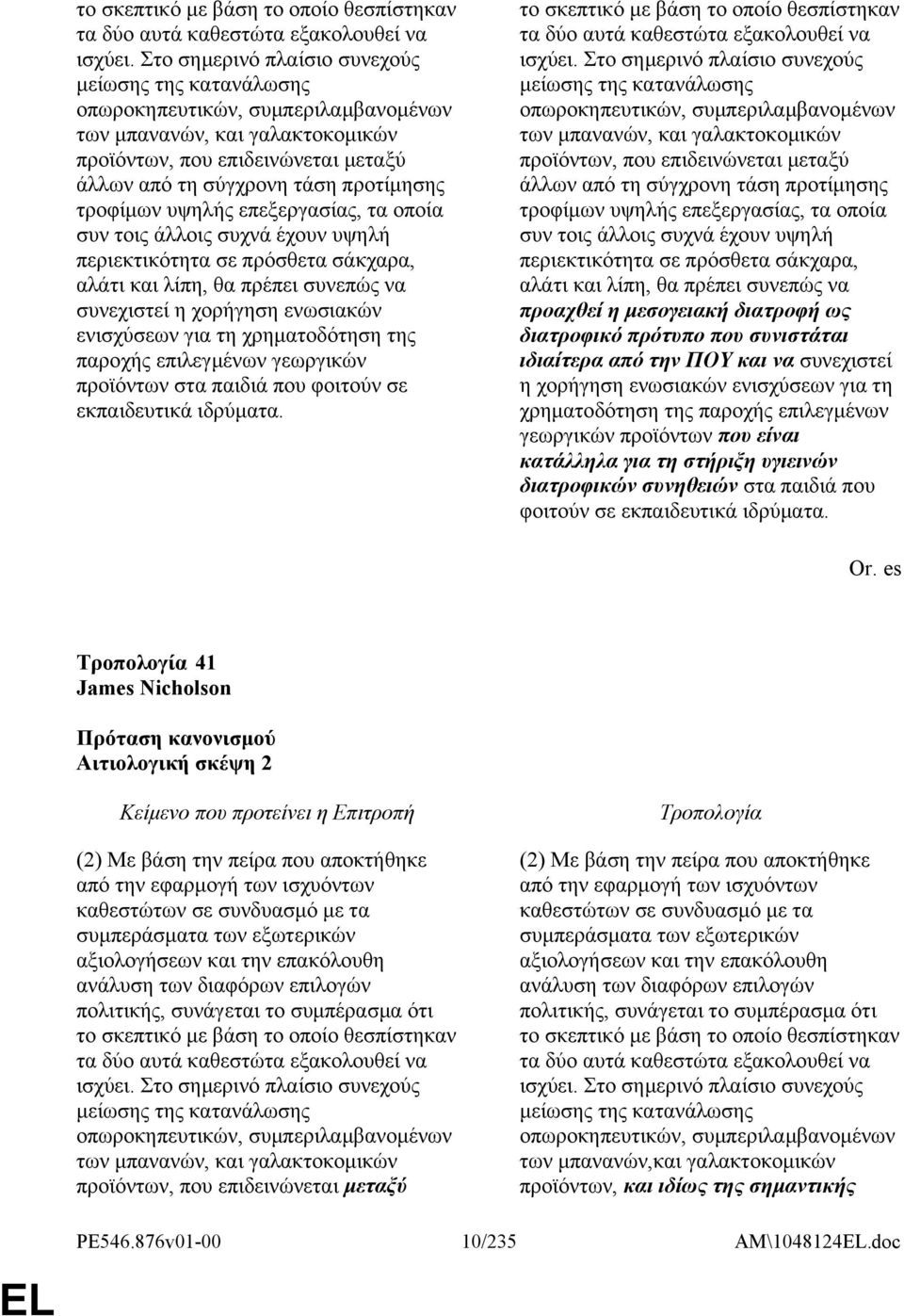 τροφίμων υψηλής επεξεργασίας, τα οποία συν τοις άλλοις συχνά έχουν υψηλή περιεκτικότητα σε πρόσθετα σάκχαρα, αλάτι και λίπη, θα πρέπει συνεπώς να συνεχιστεί η χορήγηση ενωσιακών ενισχύσεων για τη