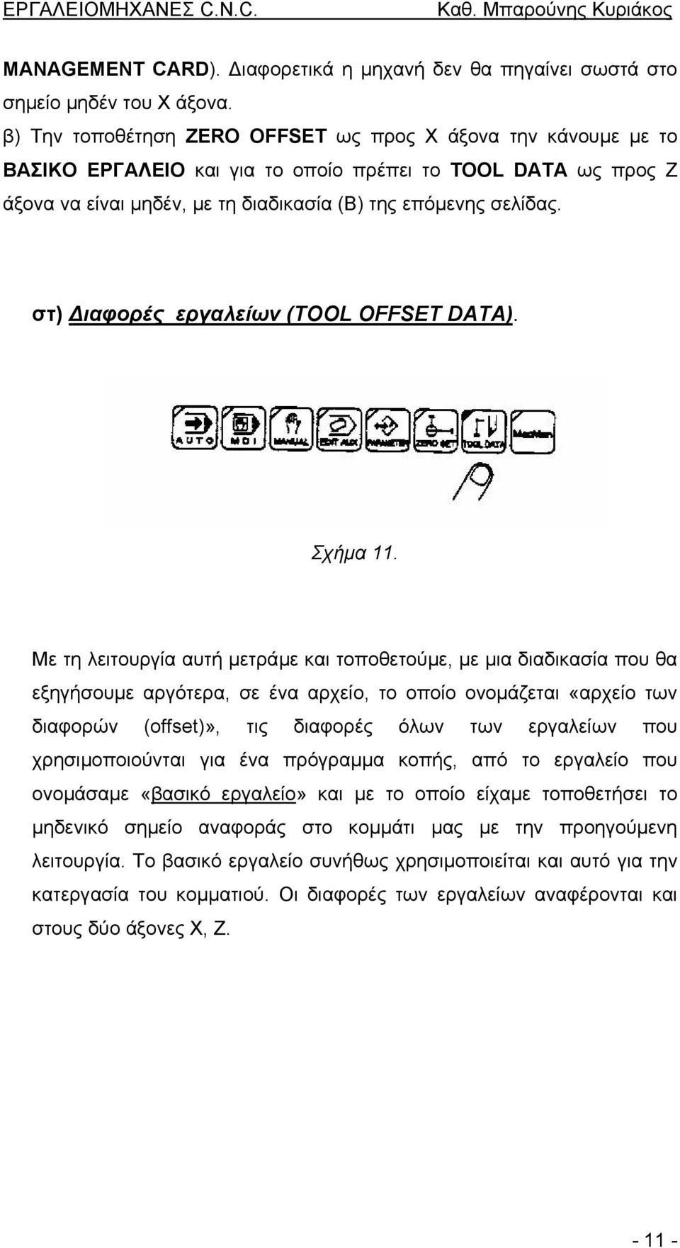 στ) ιαφορές εργαλείων (TOOL OFFSET DATA). Σχήµα 11.