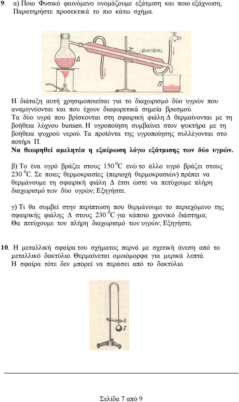 Τα δύο υγρά που βρίσκονται στη σφαιρική φιάλη θερµαίνονται µε τη βοήθεια λύχνου bunsen. Η υγροποίηση συµβαίνει στον ψυκτήρα µε τη βοήθεια ψυχρού νερού.