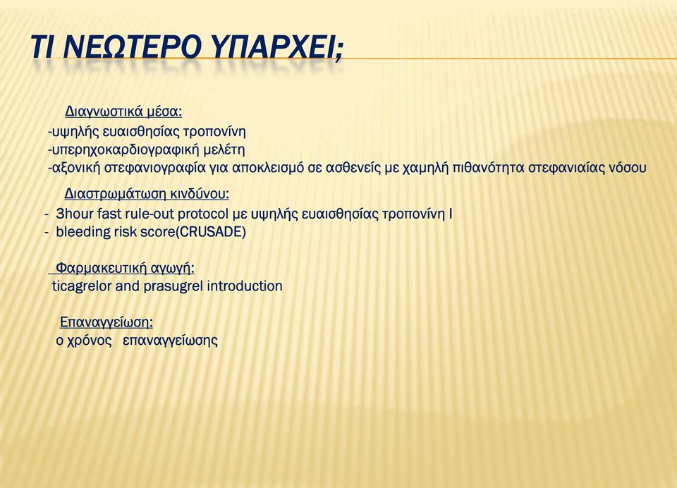 κινδύνου: 3hour fast ruleout protocol ε υψηλής ευαισθησίας τροπονίνη Ι bleeding risk