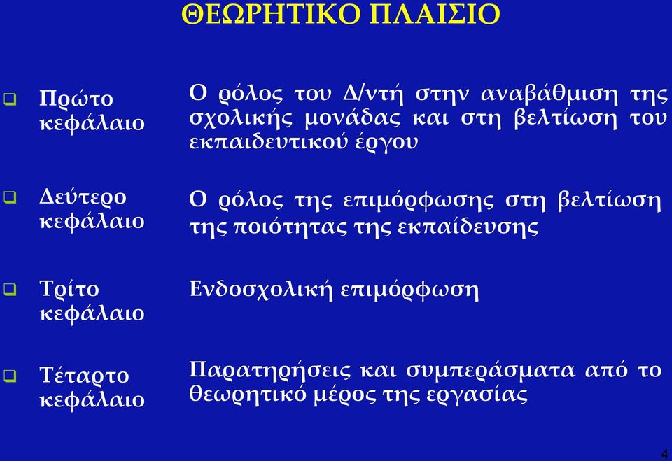 επιμόρφωσης στη βελτίωση της ποιότητας της εκπαίδευσης Τρίτο κεφάλαιο Τέταρτο