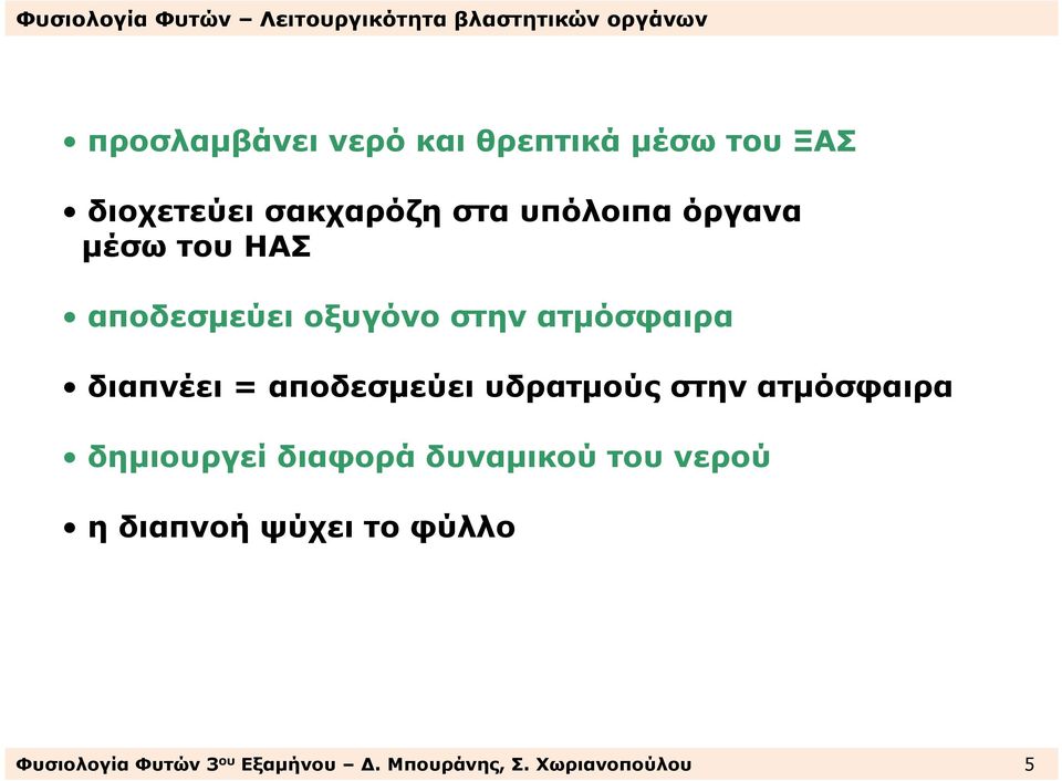 αποδεσµεύει υδρατµούς στην ατµόσφαιρα δηµιουργεί διαφορά δυναµικού του