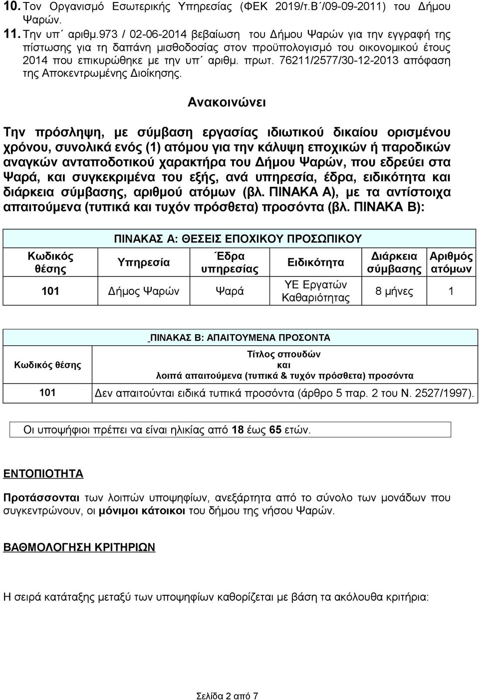 76211/2577/30-12-2013 απόφαση της Αποκεντρωμένης Διοίκησης.