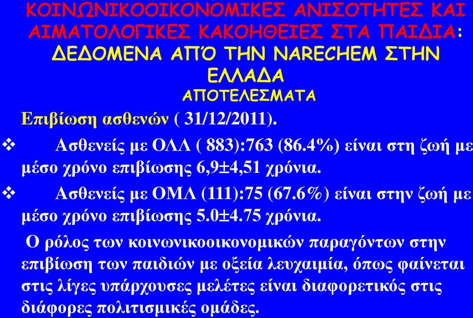 6%) είλαη ζηελ δσή κε κέζν ρξόλν επηβίσζεο 5.0 4.75 ρξόληα.