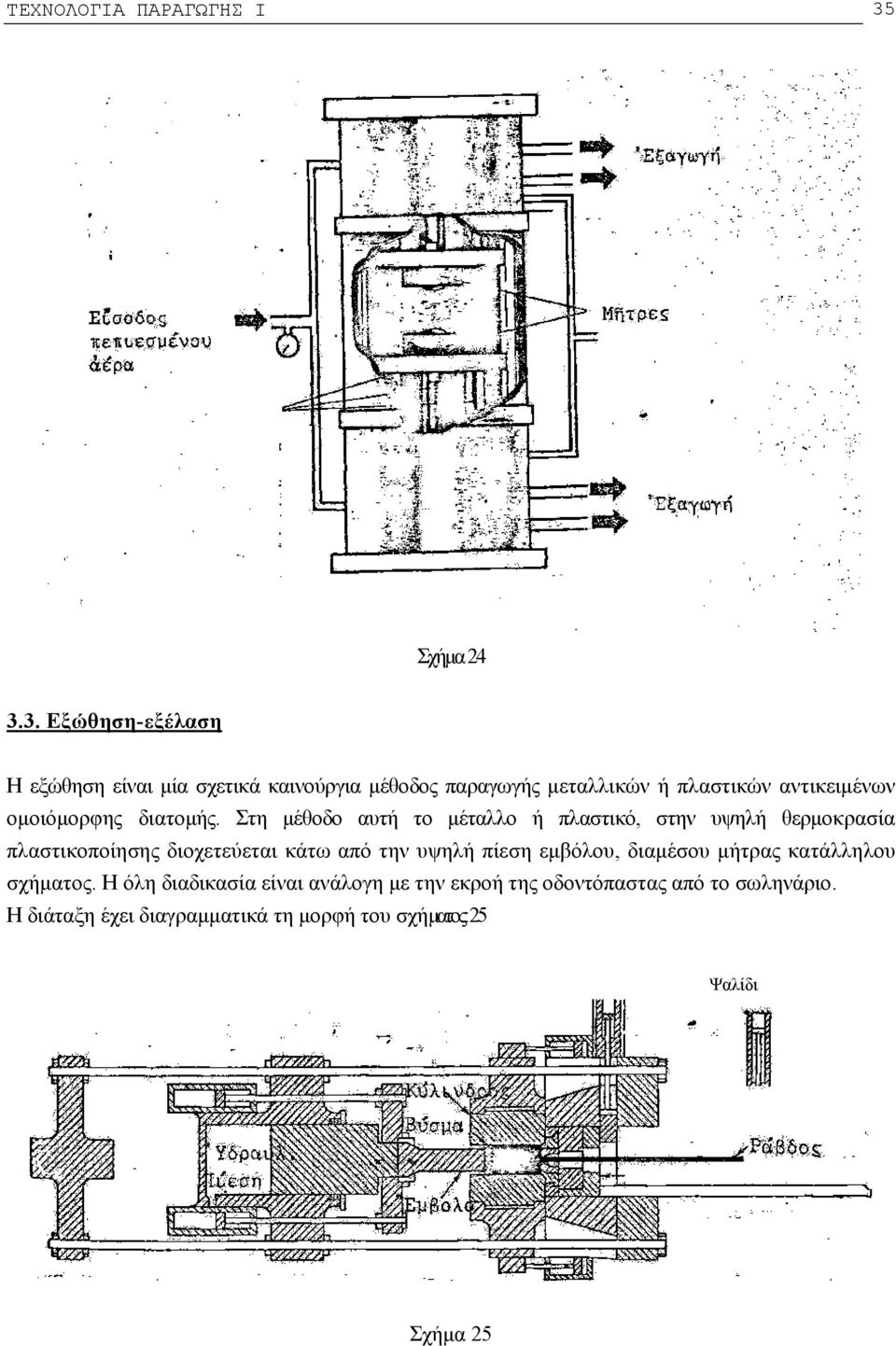 3. Εξώθηση-εξέλαση Η εξώθηση είναι μία σχετικά καινούργια μέθοδος παραγωγής μεταλλικών ή πλαστικών αντικειμένων