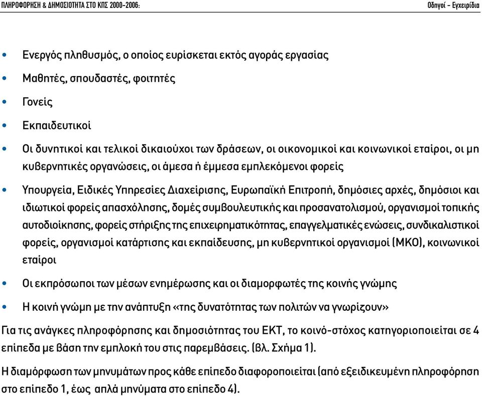 συµβουλευτικής και προσανατολισµού, οργανισµοί τοπικής αυτοδιοίκησης, φορείς στήριξης της επιχειρηµατικότητας, επαγγελµατικές ενώσεις, συνδικαλιστικοί φορείς, οργανισµοί κατάρτισης και εκπαίδευσης,