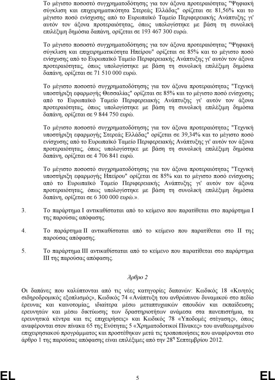 Το μέγιστο ποσοστό συγχρηματοδότησης για τον άξονα προτεραιότητας "Ψηφιακή σύγκλιση και επιχειρηματικότητα Ηπείρου" ορίζεται σε 85% και το μέγιστο ποσό δαπάνη, ορίζεται σε 71 510 000 ευρώ.