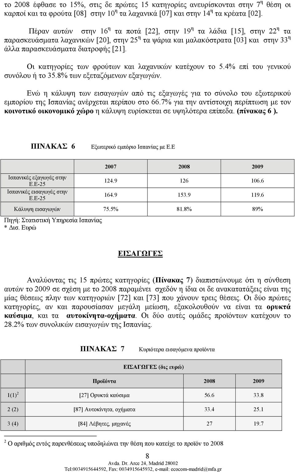 Οι κατηγορίες των φρούτων και λαχανικών κατέχουν το 5.4% επί του γενικού συνόλου ή το 35.8% των εξεταζόμενων εξαγωγών.