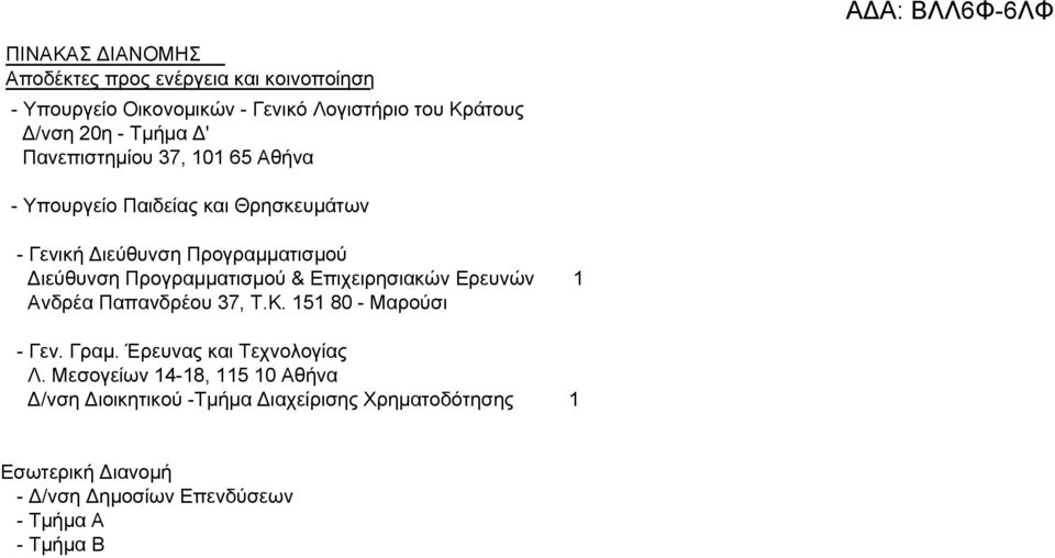 Προγραμματισμού & Επιχειρησιακών Ερευνών 1 Ανδρέα Παπανδρέου 37, Τ.Κ. 151 80 - Μαρούσι - Γεν. Γραμ. Έρευνας και Τεχνολογίας Λ.