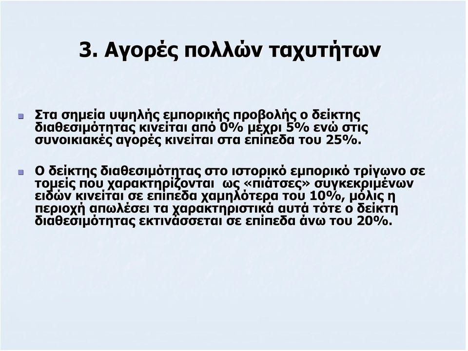 Ο δείκτης διαθεσιμότητας στο ιστορικό εμπορικό τρίγωνο σε τομείς που χαρακτηρίζονται ως «πιάτσες»