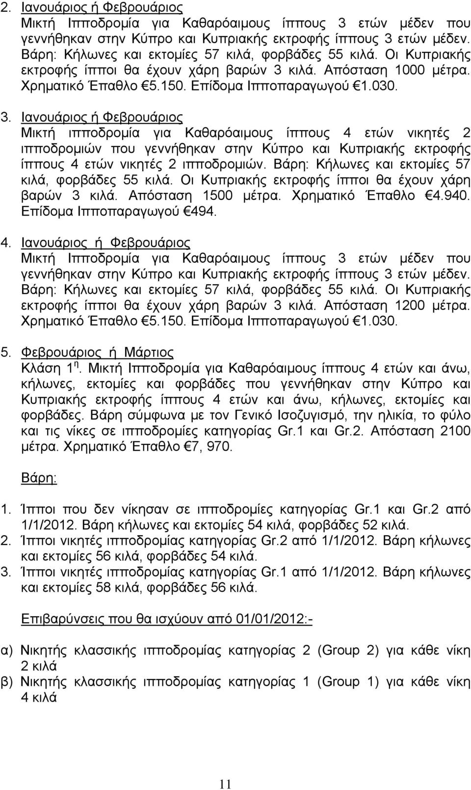 κιλά. Απόσταση 1000 μέτρα. Χρηματικό Έπαθλο 5.150. Επίδομα Ιπποπαραγωγού 1.030. 3.